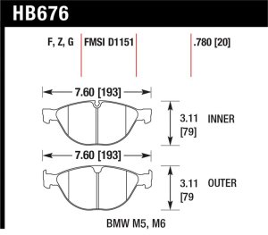 BMW M6 Brake Pad Set - Front - Hawk Performance - DTC-60 - `06-`10 BMW M6 Brake Pad Set - Front - Hawk Performance - DTC-60 - `06-`10